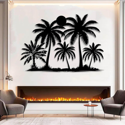 Tuglona Metal Palm Tree with Sunset Wall Decor, Tropical Palm Tree Metal Wall Art, Tropical Wall Decor, Sun Wall Art, Beach Wall Decoration, Coastal Trees Wall Hanging (White, 30"x21"/76x53cm)