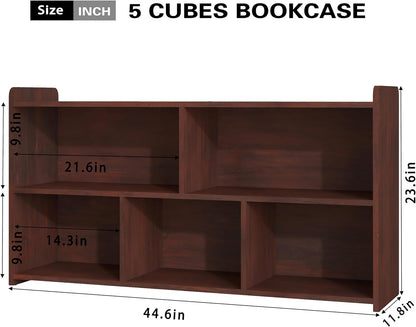 Book Shelf, 5 Cubes Storage Organizer, Open Bookshelf Wooden Bookcase, Freestanding Cherry Bookshelf Cube Shelf for Bedroom, Living Room