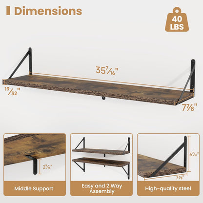 Heimlove 36 Inch Floating Bookshelves Set of 3,Heavy Duty Wall Mounted Bookshelves,Rustic Brown Wall Bookshelf for Living Room,Bedroom,Kitchen,Laundry Room Storage & Decor