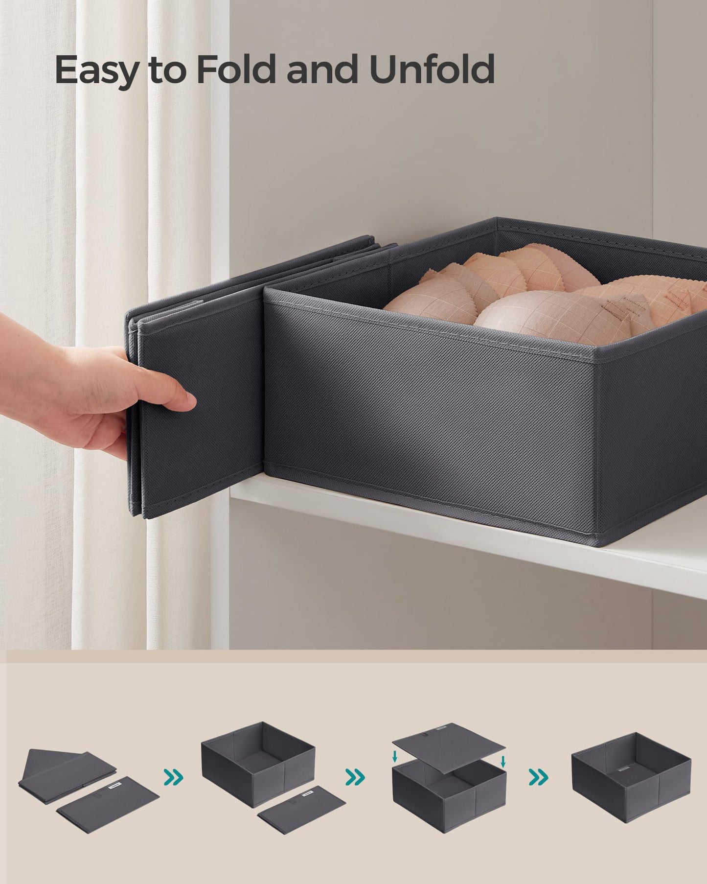 SONGMICS Drawer Organizer, Dresser Drawer Organizers, Set of 12, Foldable Fabric Storage Bins for
