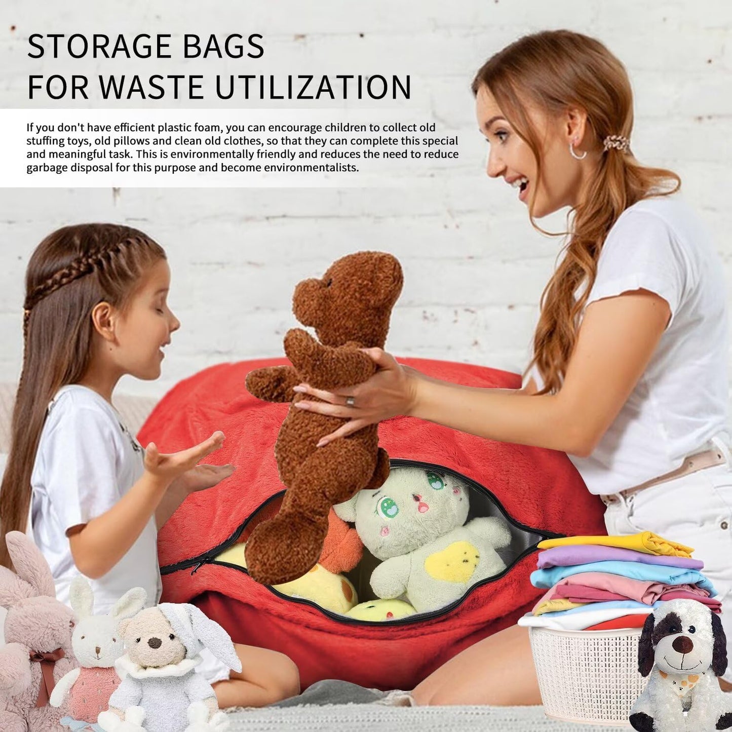 Bean Bag Chair for Adults 4FT,Soft Removable Cover for Teens/Girls Bedroom,Fluffy Giant Round Floor Beanbag Lounger Chairs (No Filler,Big Red)