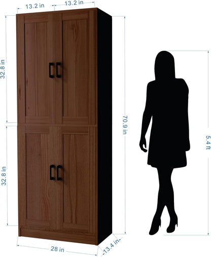 Brown Kitchen Pantry, 71" Tall Cabinet with Doors, Hutch with Storage for Dining Room