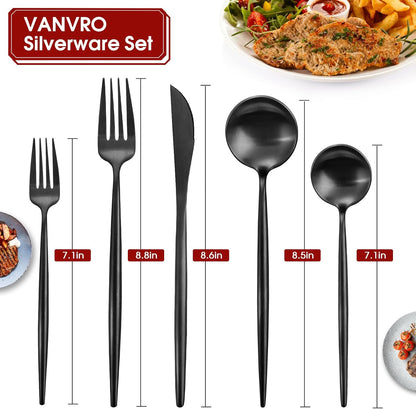 Matte Black Silverware Set, 40-Piece Stainless Steel Flatware Set, Tableware Cutlery Set Service for 8, Satin Finish Utensils Set, Knife Fork Spoon Set for Home and Restaurant, Dishwasher Safe