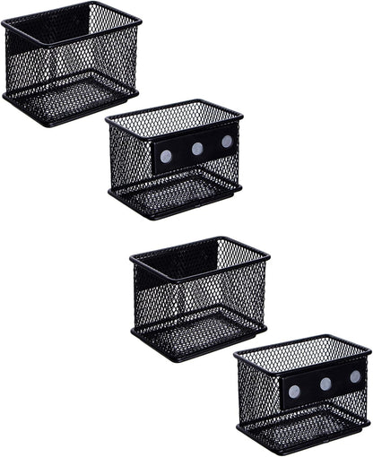 dedoot 4 Pack Magnetic Pen Holder, 3.45x2.3x2.6inch Magnetic Basket Locker Organizer Metal Mesh Pencil Memo Holder for Whiteboard, Fridge, Desk, Offices