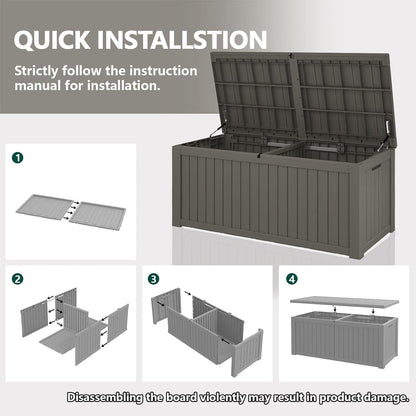 Outdoor Storage Box, 180 Gallon Deck Box, Waterproof and UV Resistant Large Resin Storage Bin, Organization and Storage for Patio Furniture, Outdoor Cushions, Garden Tools, Lockable