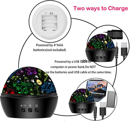 MINGKIDS Night Light for Kids,2 in 1 Rotating Projector Lamp with Dino&Vehicles Theme,2 Ways to Charge,Baby Night Light Ceiling Projector for Bedroom Kids Room Decor