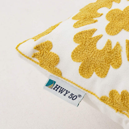 HWY 50 Mustard Yellow Decorative Throw Pillow Covers 18x18 Inch (1 Piece), Embroidered Cotton Farmhouse Cushion Cover Pillow Case for Sofa Couch Living Room Bed, Little Sunflower