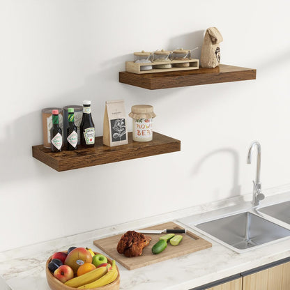 Fun Memories 24 Inch Floating Shelves Wall-Mounted, 10 Inch Deep Wall Shelves, 24 x 10 Floating Shelf for Living Room Bathroom Bedroom, Rustic Brown, Set of 2