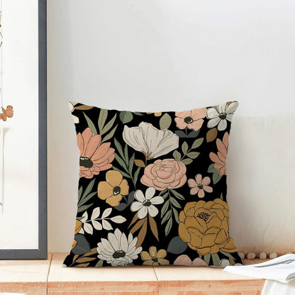 CXMEIFLY Spring Floral Pillow Covers 18 x 18 Inch Set of 2 for Vintage Pink Mustard Yellow Cream Flowers Decor Throw Pillows Plant Black Outdoor Decorative Cushion Cases for Couch Bed Decorations