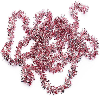 Anderson's Light Pink & Silver Sparkle Glitter Metallic Tinsel Twist for Trailer Or Golf Cart, 4 inches Wide x 25 ft Long, Christmas, Patriotic and Holiday Garland Decor for Parties and Parades