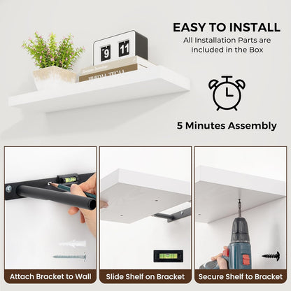 36 inch Floating Shelves Wall Shelves for Office with Invisible Brackets, 8 inch Deep Shelves for Bathroom, Living Room, Kitchen, Office, 36x7.9 inch deep Set of 2, White