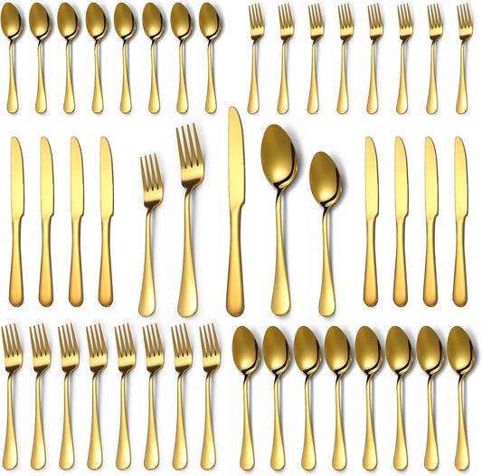 Lazycorner 40 Pcs Gold Silverware Set for 8, Food Grade Stainless Steel Flatware Set Include Fork/Knife/Spoon, Mirror Polished Eating Utensils Sets, Reusable Silverwear Cutlery Set, Dishwasher Safe
