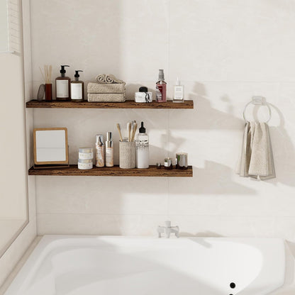 36Inch Floating Shelves for Wall 2 Pack Wood Shelves for Kitchen, Bathroom, Bedroom Wall Mounted Rustic Wood Floating Shelf with Invisible Brackets for Books, Storage, Decor, Rustic Brown