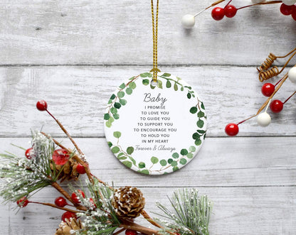 Andaz Press Round Ceramic Porcelain Christmas Tree Ornament Gift, Baby I Promise to Love You, Farmhouse Eucalyptus Wreath, 1-PackGirl's Grandchild Niece Birthday Ideas