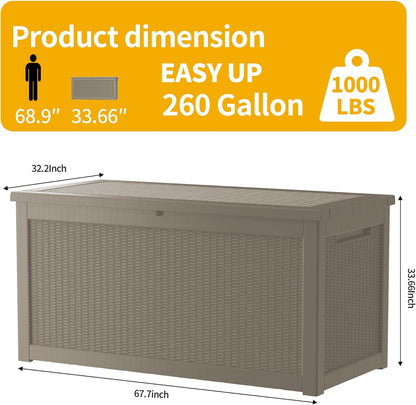 260 Gallon Double-Wall Resin Deck Box - Lockable Waterproof Outdoor Storage Box, 1000lbs Capacity & Doubles as Seating for Patio Furniture - Garden Tools, Pool Accessories (Brown)