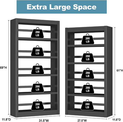 Bookshelf, 5-Tier Sturdy Bookcase, Adjustable Book Shelf, Large Capacity per Shelf, Modern Book Shelf for Living Room, Home Office, Garage, Perfect for Home Organization & Small Space Living