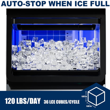 Ice Maker Commercial Ice Machine, 120lbs Per Day, Auto-Cleaning, Countertop Ice Maker with Basket and Scoop, for Home Party/RV Camping