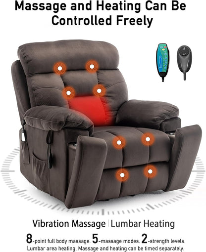Large Power Lift Chairs Recliners for Elderly with Heated and Massage, Lazy Boy Recliner Chair with 26in Extra Wide Seat, Hidden Cup Holder, Side Pocket