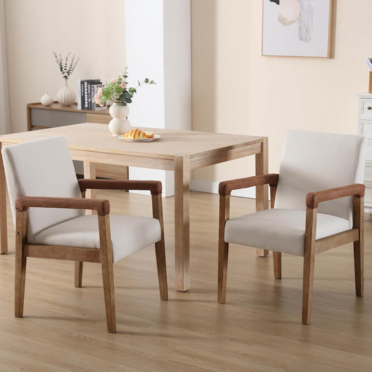 Kmax Modern Dining Chairs Set of 2 Linen Fabric Kitchen Arm Chairs Upholstered Accent Chairs with