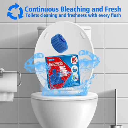 USKICH Toilet Bowl Cleaner Tablets 80 PACK, Bathroom Automatic Toilet Tank Blue Cleaners with Bleach, Slow-Releasing Household Toilet Cleaners for Deodorizing, Descaling, against Tough Stains