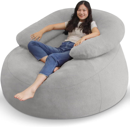 HABUTWAY Bean Bag Chair with U-shaped Pillow for Adult and Kids Big BeanBag Chair with Filling Ultra Soft Faux Fur Couch Chair with Washable Cover for Living Room Bedroom Office,Light Grey& Light Grey