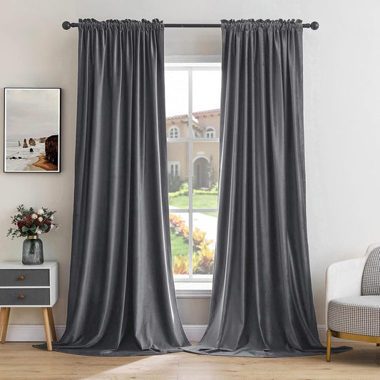 MIULEE Grey Velvet Curtains Thermal Insulated Blackout Curtain Drapes for Bedroom Living Room Darkening 108 Inches Long Curtains Panels Rod Pocket Set of 2