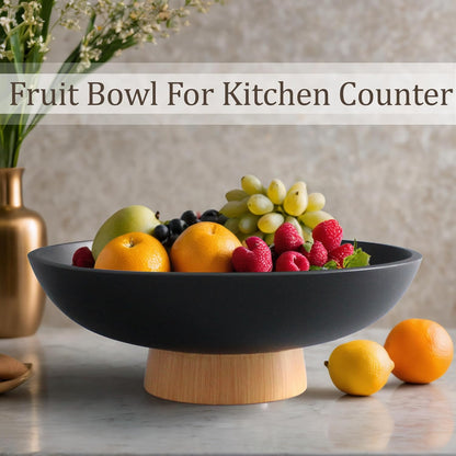 Modern Resin Pedestal Bowl – Large Fruit Bowl for Kitchen Counter, Catch All Tray for Entryway Table, Stylish Key Bowl & Dining Centerpiece, Black