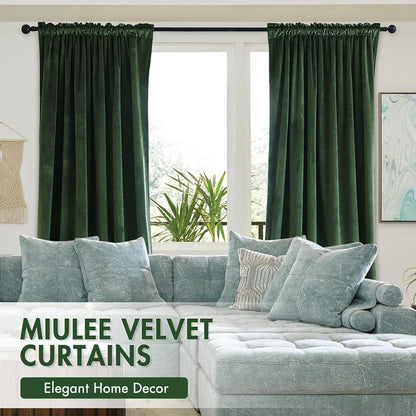 MIULEE Olive Green Velvet Curtains Thermal Insulated Blackout Curtain Drapes for Bedroom Living Room Darkening 92 Inches Long Curtains Panels Rod Pocket Set of 2