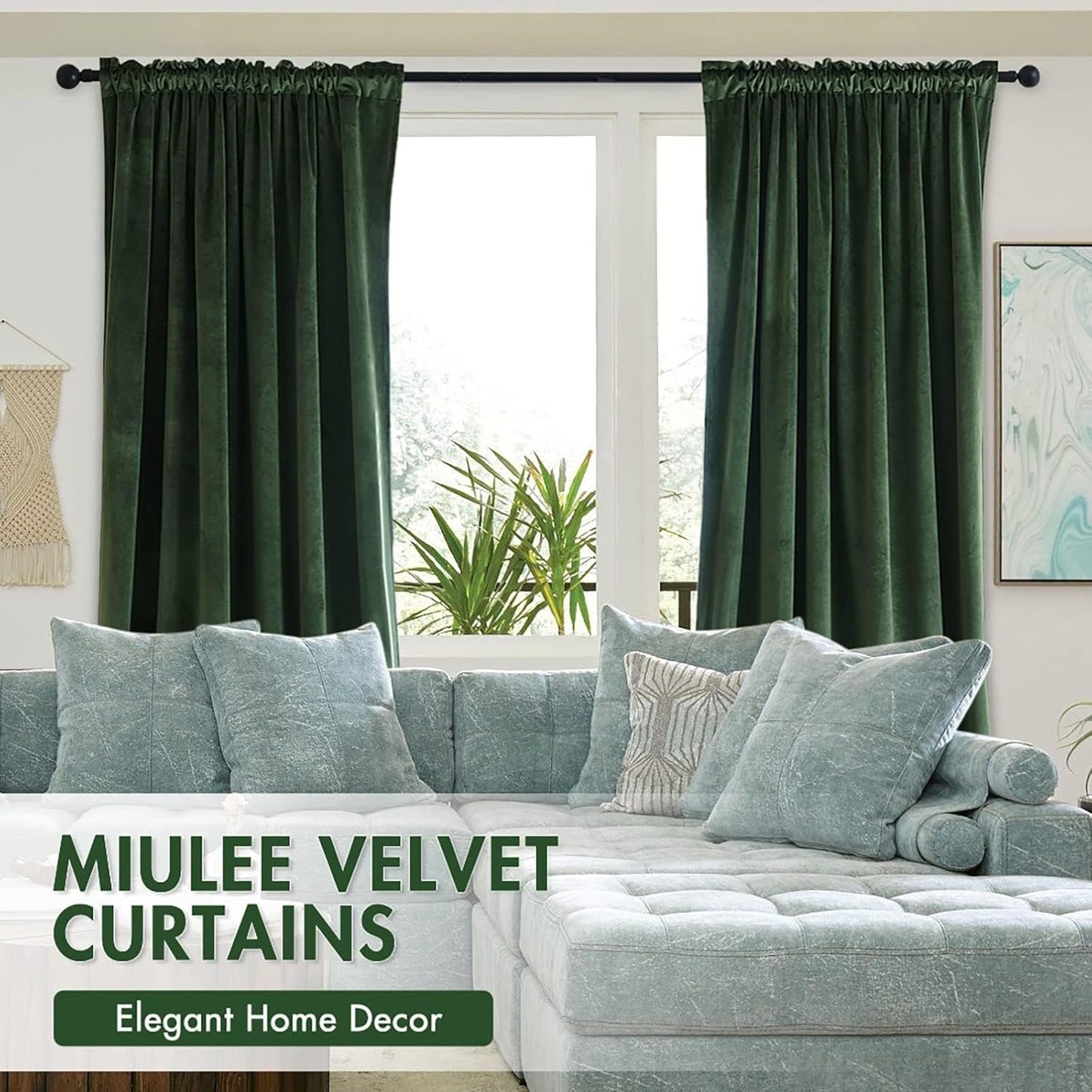MIULEE Olive Green Velvet Curtains Thermal Insulated Blackout Curtain Drapes for Bedroom Living Room Darkening 94 Inches Long Curtains Panels Rod Pocket Set of 2