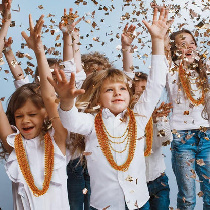 50PCS Bead Necklace, Orange Bead Necklaces Party Favors Bulk, 33" Mardi Gras Necklaces, Festival Parade Throw Accessories for Mardi Gras Halloween Wedding Party Celebrations Decorations