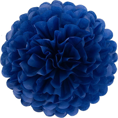 MISU Orange Navy Blue Tissue Paper Pom Poms Party Decorations Paper Flowers, 10 Inch, Pack of 18