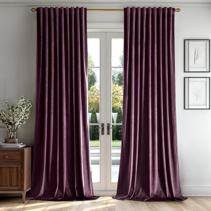 MIULEE Dark Purple Velvet Curtains 108 inches 2 Panels - Luxury Room Darkening Window Drapes for Bedroom Living Room Thermal Insulated Super Soft Blackout Extra Long, Back Tab Rod Pocket Pinch Pleated