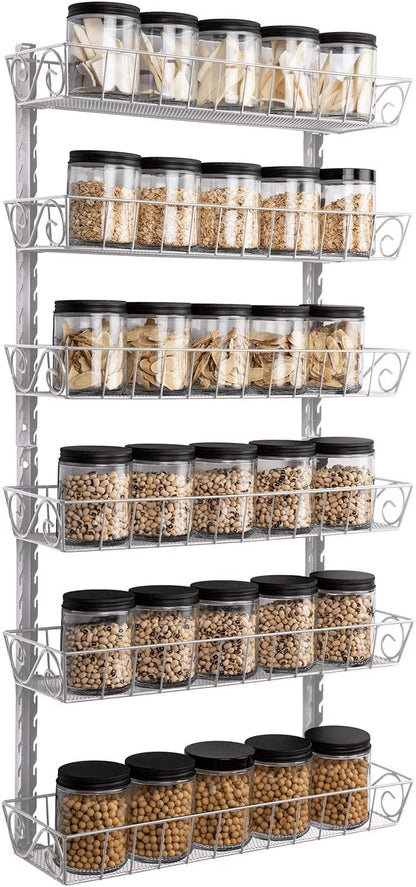 SWOMMOLY Adjustable Wall Mount Spice Rack, 6-Tier Dual-use (Multi-use) Organizer, Silver