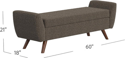 HomePop Modern Storage Bench with Wood Legs Home Décor|Bench with Storage for Living Room & Bedroom - Dark Brown Boucle