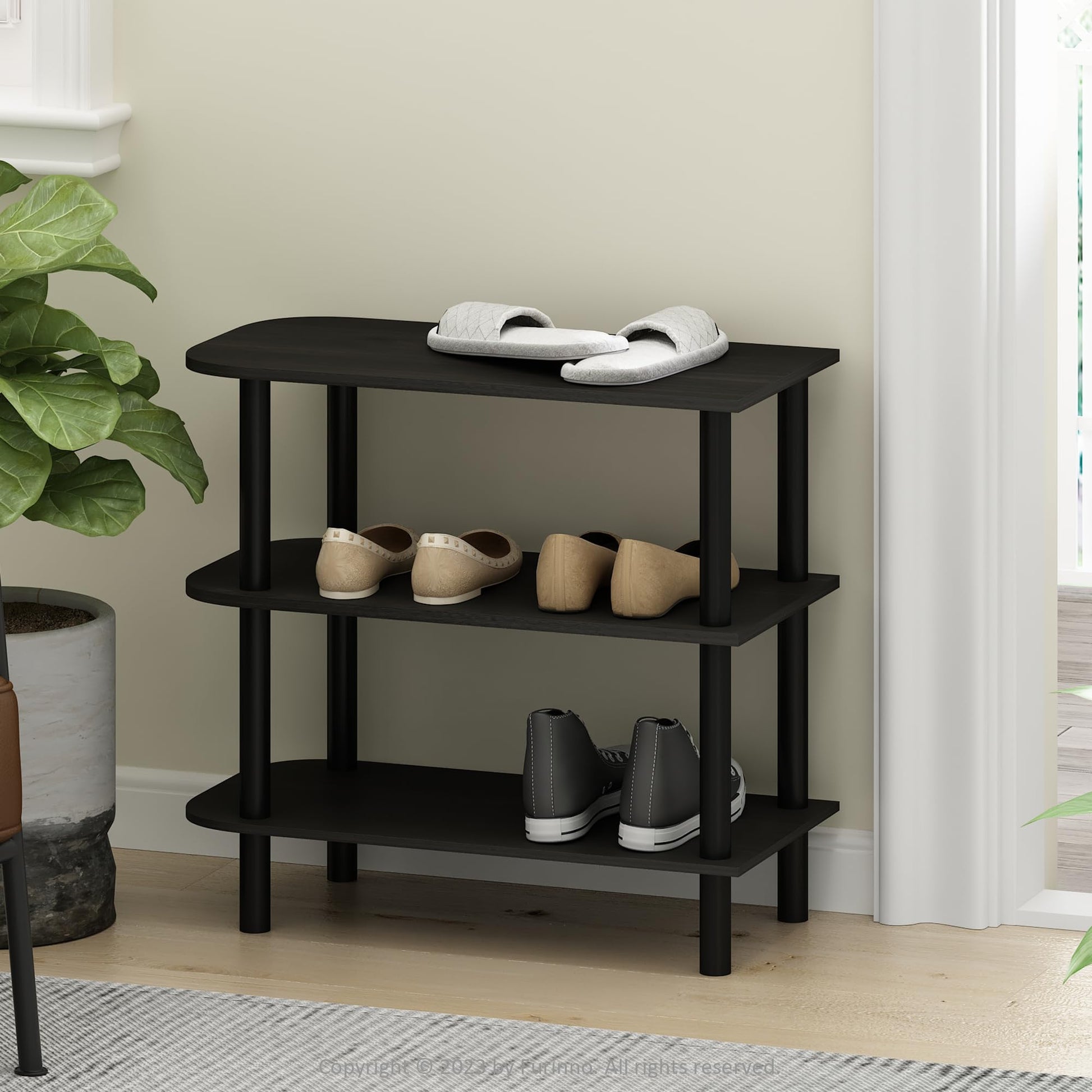 Furinno Turn-N-Tube Shoe Rack, 3-Tier Narrow Shoe Organizer, Shoe Rack Storage with Curved