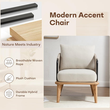 ANJ Accent Chair,Mid-Century Modern Reading Chair with Braid Armrests, Armchair for Living Room Bedroom Outdoor