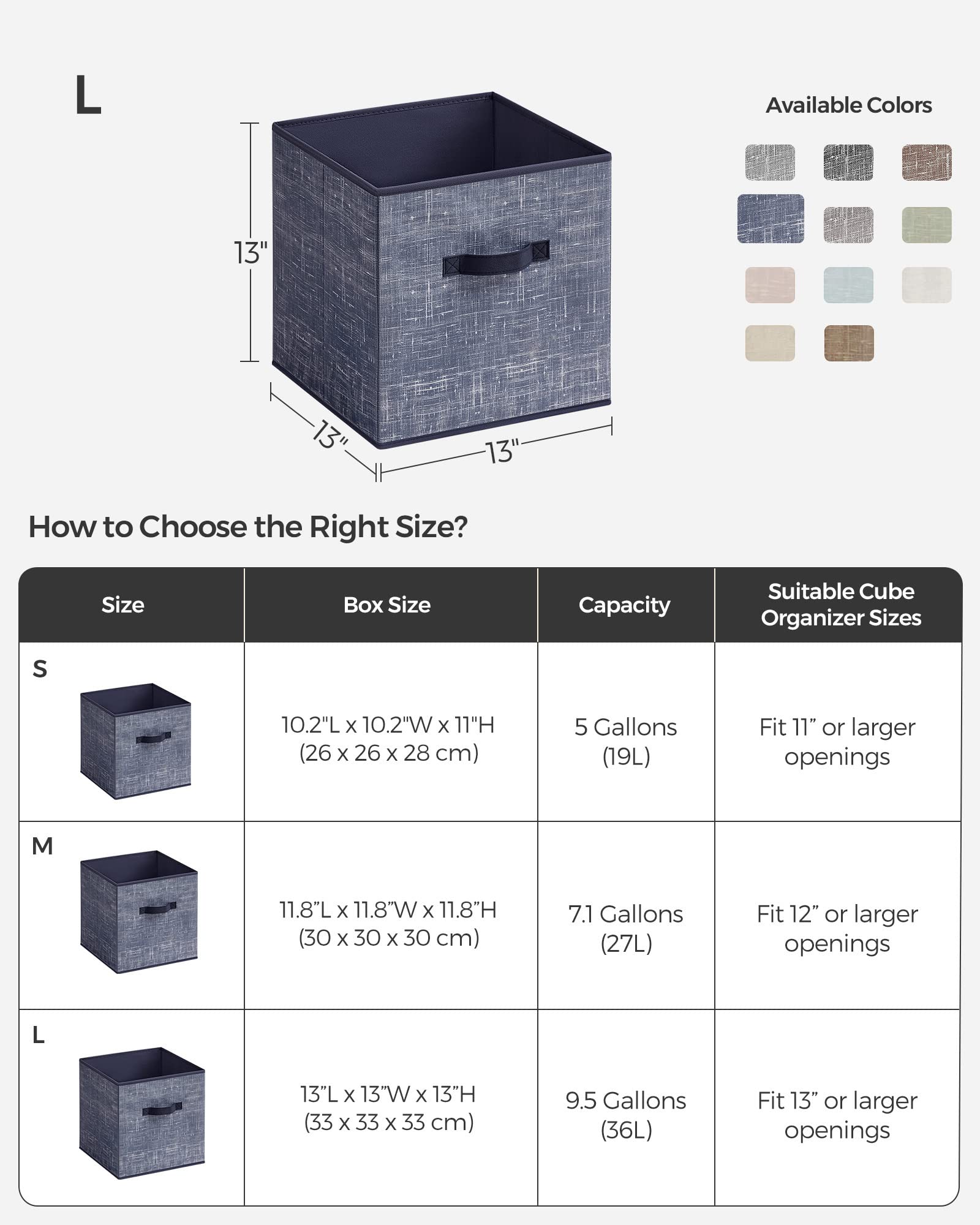 SONGMICS Storage Cubes, 13-Inch Non-Woven Fabric Bins with Double Handles, Set of 6, Closet