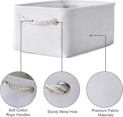 TheWarmHome Storage Basket for Organizing - Small 6 Pack 11.8x7.8x5.2 inch Gifts for Empty with Rope, Fabric Storage Cubes for Decorative Cloth Dog Livehome (White)