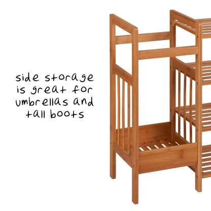 Honey-Can-Do Bamboo Entryway Organizer with 5 Coat Hooks and 3-Tier Shoe Rack – Multi-Purpose Hall