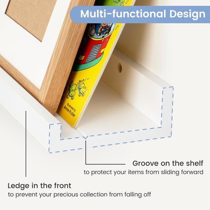 Picture Ledge Shelf for Wall, 56 inches Solid Pine Wood Nursery Book Shelves 3 Packs, Floating Ledge Shelves for Kids' Room Bedroom Bathroom Long Floating Shelves for Wall Nursey Wall Decor, White