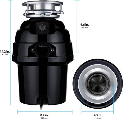 Waste Maid 10-US-WM-458-3B Garbage Disposal Anti-Jam Stainless Steel Food Waste Grinding System, 3/4 HP Deluxe, Black