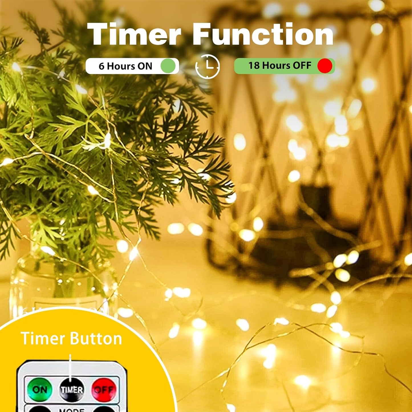 2-Pack Fairy Lights Battery Operated with Remote, Waterproof 33FT 100 LED Battery String Lights Outdoor Indoor, 8 Modes Twinkle Lights with Timer for Bedroom Classroom DIY Christmas Decor (Warm White)