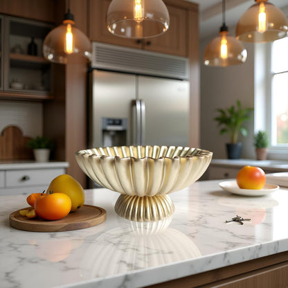 10" Large Decorative Bowl decor, Scalloped Bowls for Modern Home Decor,Ruffle Decor,Stylish Key Bowl for Entry Table,Decorative Fruit Bowl for Kitchen Counter,With base,Golden