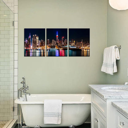 Biuteawal New York City Canvas Wall Art Manhattan Skyline Night View Picture Painting Modern Giclee Canvas Prints Home Office Living Room Wall Decoration