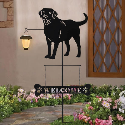 BAYN Solar Labrador Silhouette Dog Breed Welcome Sign with a Lantern Outdoor Decorative Garden Stakes for Yard, Lawn, Patio, Pathway