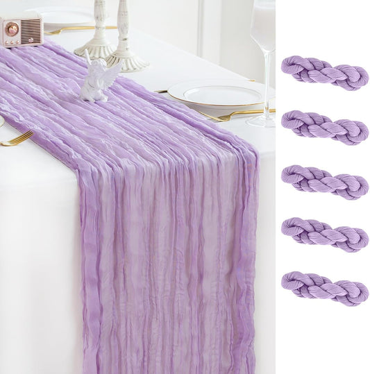 Sioloc 5 Pack Lilac Purple Lavender Cheesecloth Table Runner Fall Autumn Decor for Home 10ft Table Cloth for Tea Wedding Birthday Party Baby Bridal Shower Halloween Thanksgiving