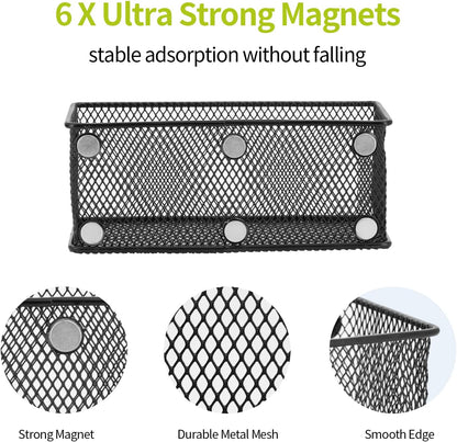 Neudeco Locker Shelf Organizer, Magnetic Pencil Holder, Metal Storage Basket for Whiteboard, Refrigerator, Ideal Cabinet for School, Black (Pack 3M)