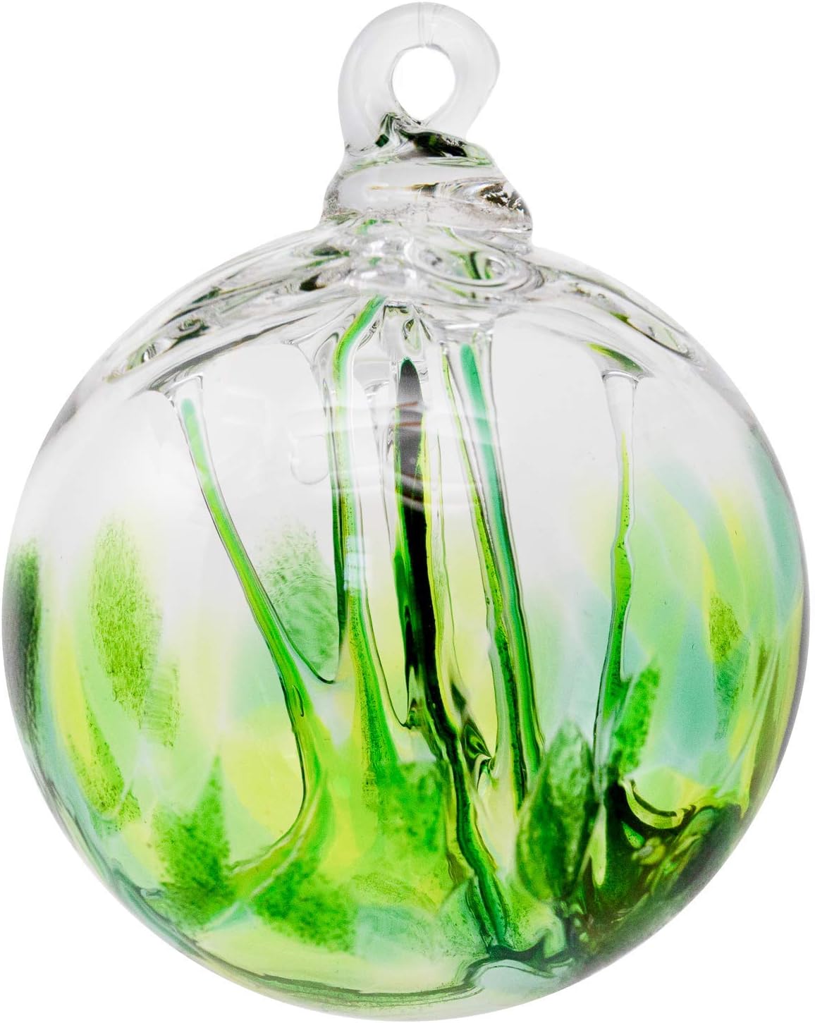 Luke Adams Glass | 3" Mini Glass Tree of Life | Handmade Ornament | Hanging Garden Gazing Ball | Indoor Outdoor Home Décor | (Adventurine Green)