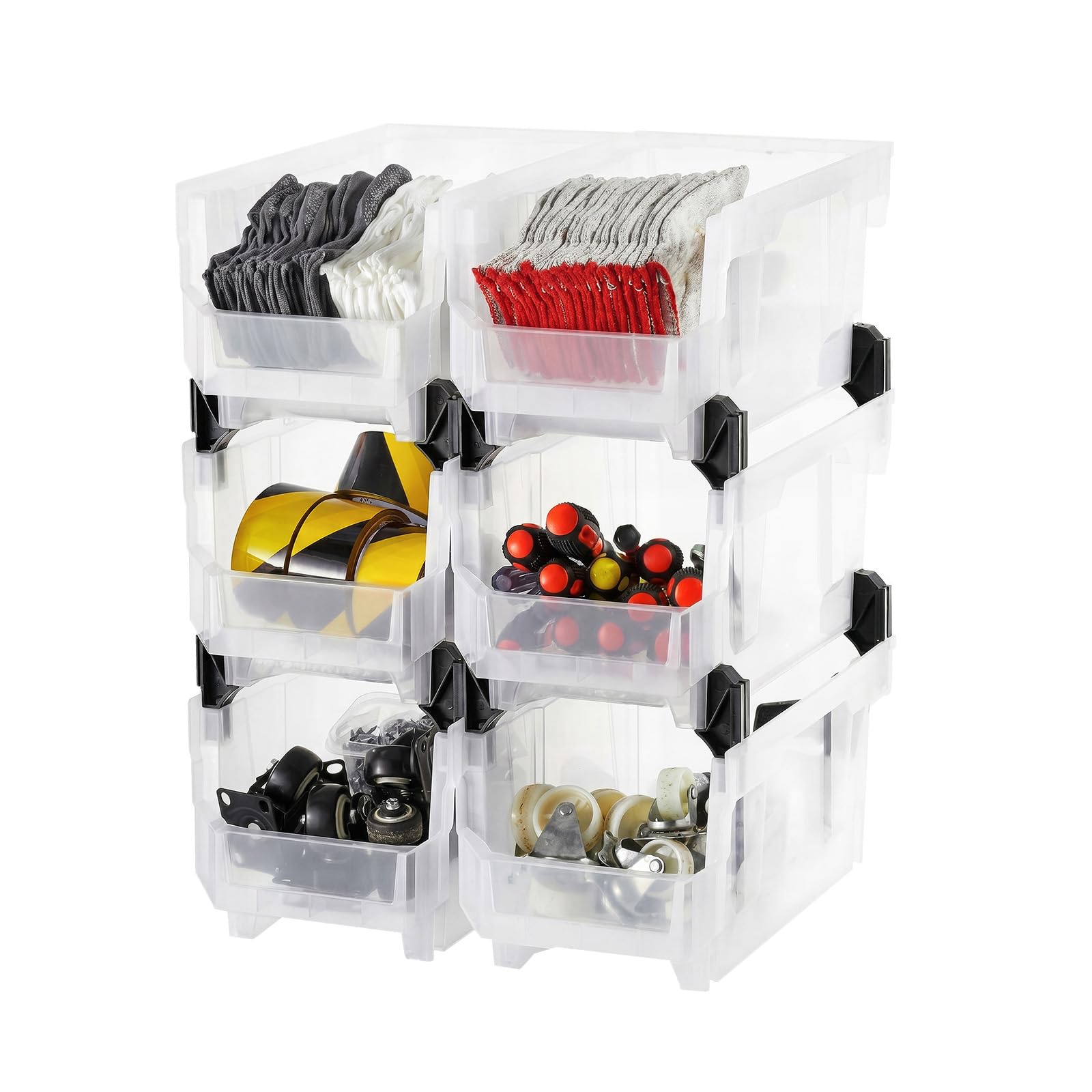 VEVOR Plastic Stackable Storage Bins, 14.8 x 8.5 x 7.1 inch (6 Pack), Plastic Containers for