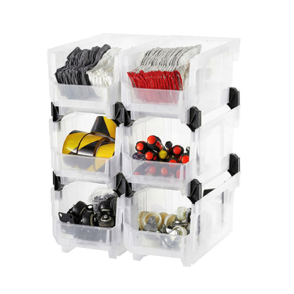 VEVOR Plastic Stackable Storage Bins, 14.8 x 8.5 x 7.1 inch (6 Pack), Plastic Containers for